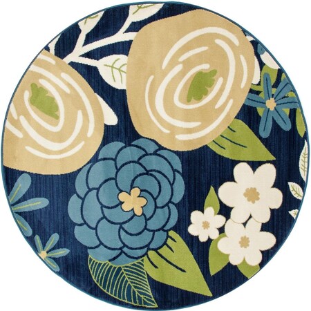 Standalone 5 ft. Seaport Collection Seaside Boquet Woven Round Area Rug, Blue ST2590077